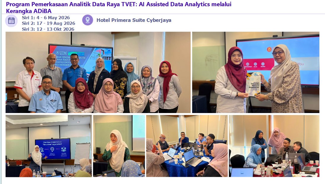 Photo collage from the TVET big data analytics programme through the ADiBA framework, Cyberjaya, 2026