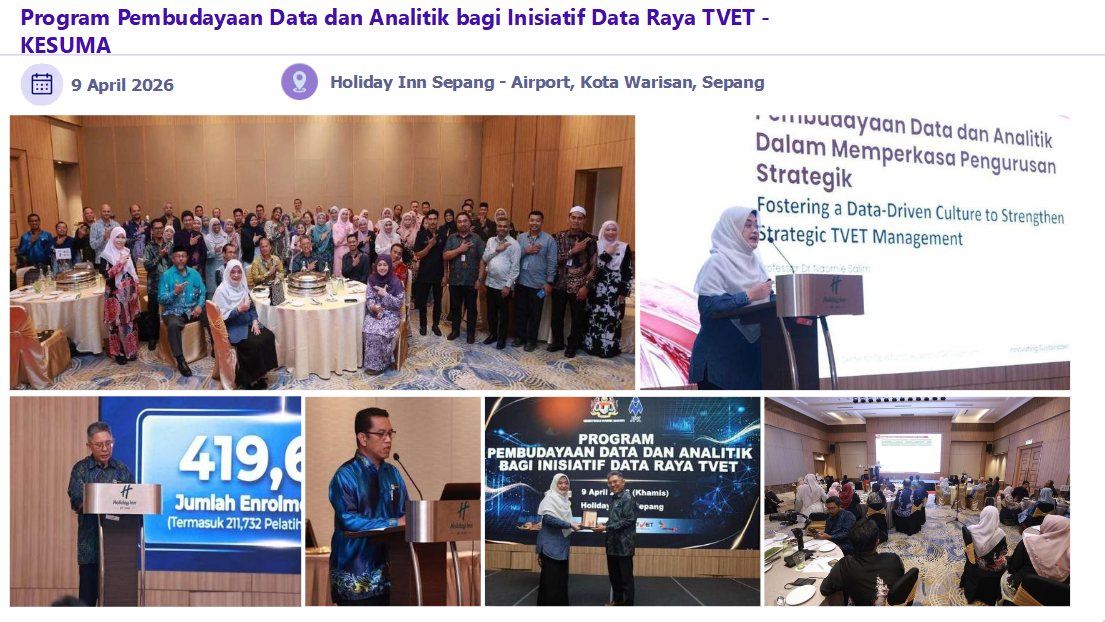 Photo collage from the data and analytics culture programme for the TVET big data initiative, Sepang, 9 April 2026