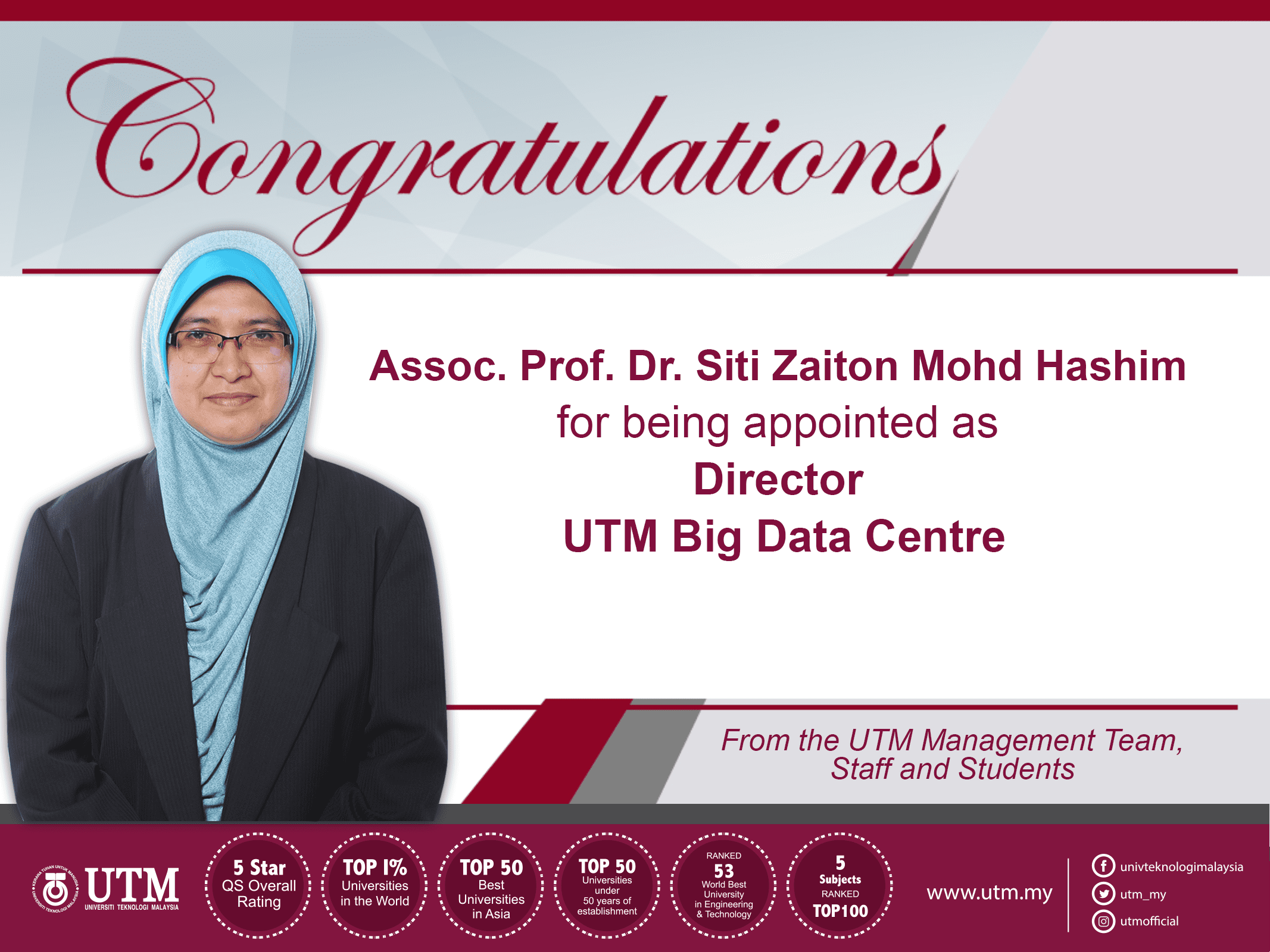 Congratulations to New Director of UTM Big Data Centre